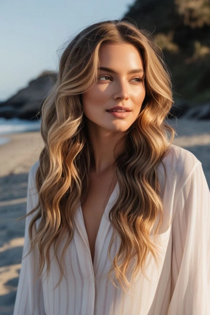 Tousled Beach Waves for Summer Date Nights - Date Night Hair Look #8 Woman with tousled beach waves hairstyle perfect for a summer date night