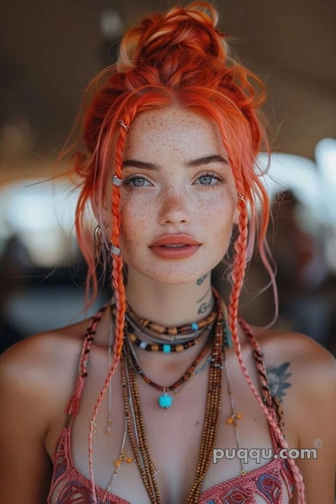 Boho festival hairstyle with loose braids and floral crown