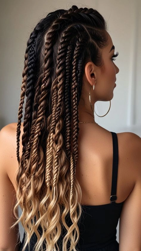 Festival hairstyle featuring intricate braids and desert-inspired ornaments Braided updo with gold dust and floral accents for Burning Man