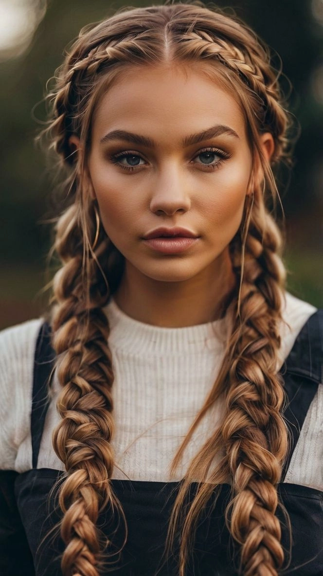Camping festival hairstyles with braids and flowers for outdoor music events