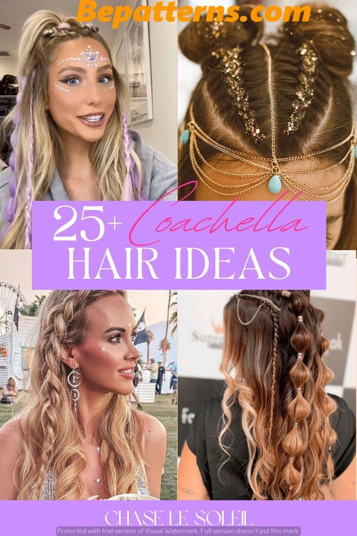 Country music festival hairstyle with braids and cowboy hat Woman with braided country music festival hairstyle at outdoor concert