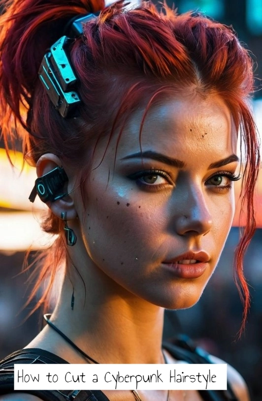 Cyberpunk festival hairstyle number 5 with futuristic braided updo and glowing accessories Model with holographic neon braids styled for a cyberpunk festival