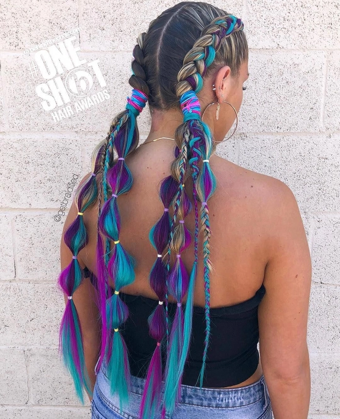 Festival Braided Hairstyle with Vibrant Beads Festival hairstyle with colorful braids and beaded accents