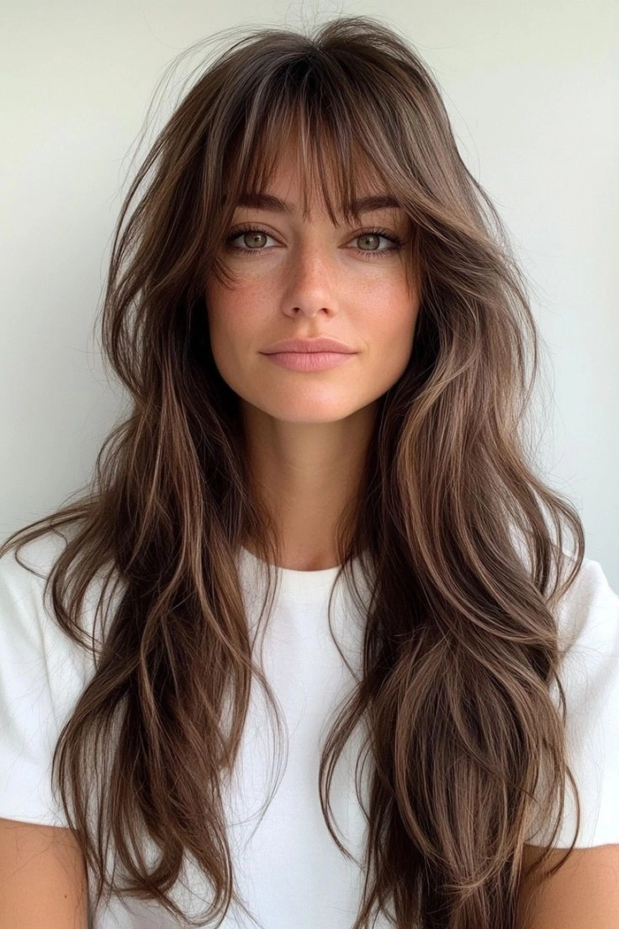 Festival Hairstyles: Curtain Bangs with Floral Accessories Girl with festival hairstyle featuring curtain bangs and tiny braids