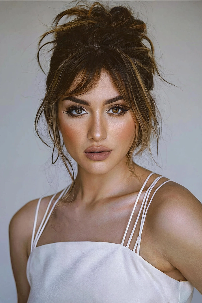 Festival hairstyle featuring curtain bangs for a carefree look Festival hairstyle with curtain bangs and braided accents