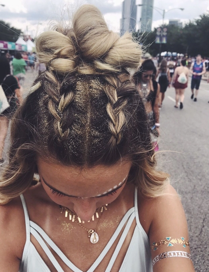 Festival Hairstyles for Men - Image 8: Braided Top with Fade Trendy festival hairstyles for men with braided top and faded sides