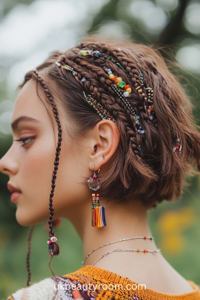 Colorful festival hairstyles with hair chalk in braids and waves