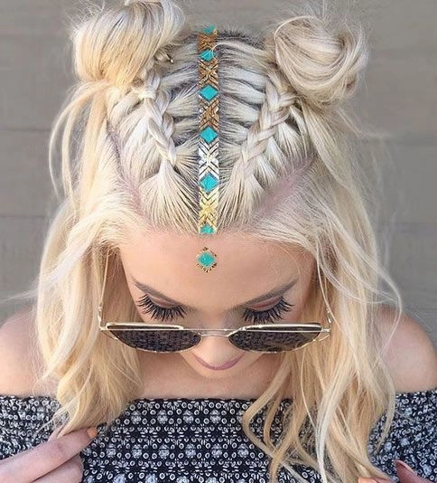 Festival hairstyles for medium length hair with braids and flowers