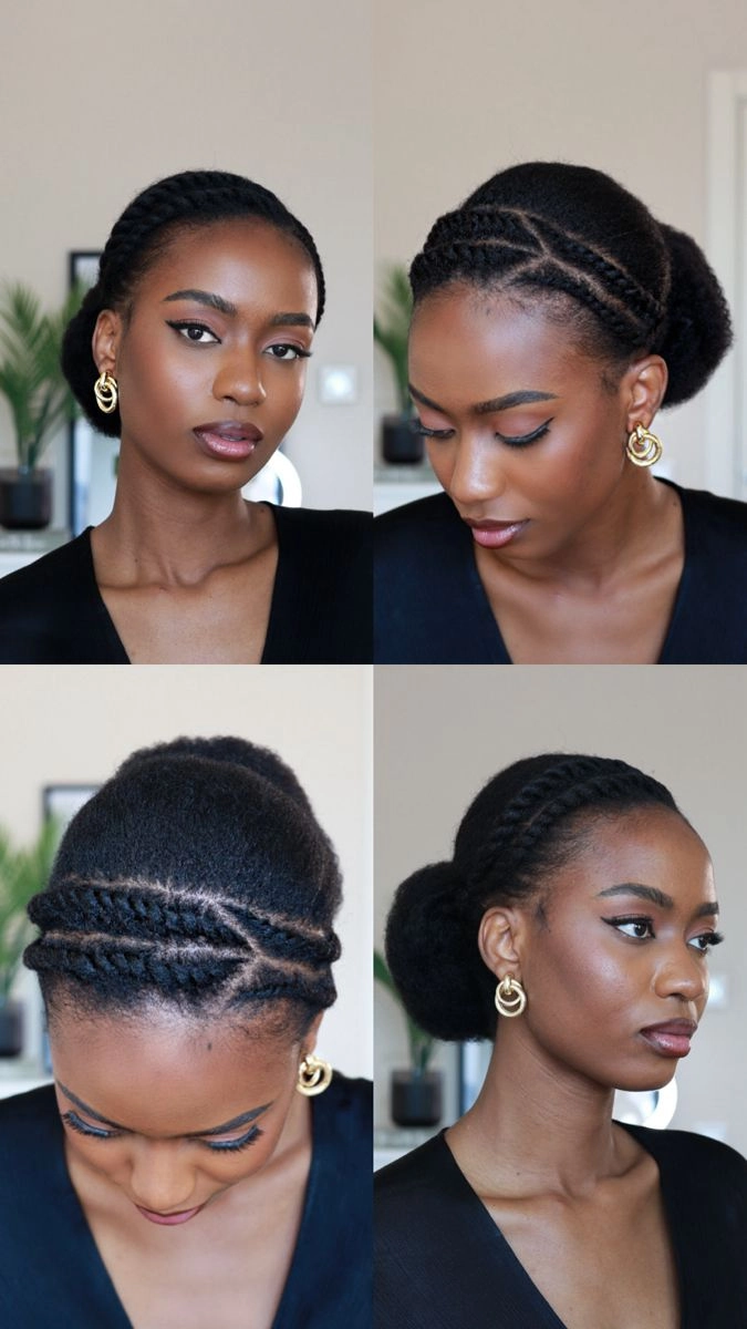 Festival-ready natural hair: Afro puff with beads and gold cuffs Bold afro puff festival hairstyle with gold accessories on natural black hair