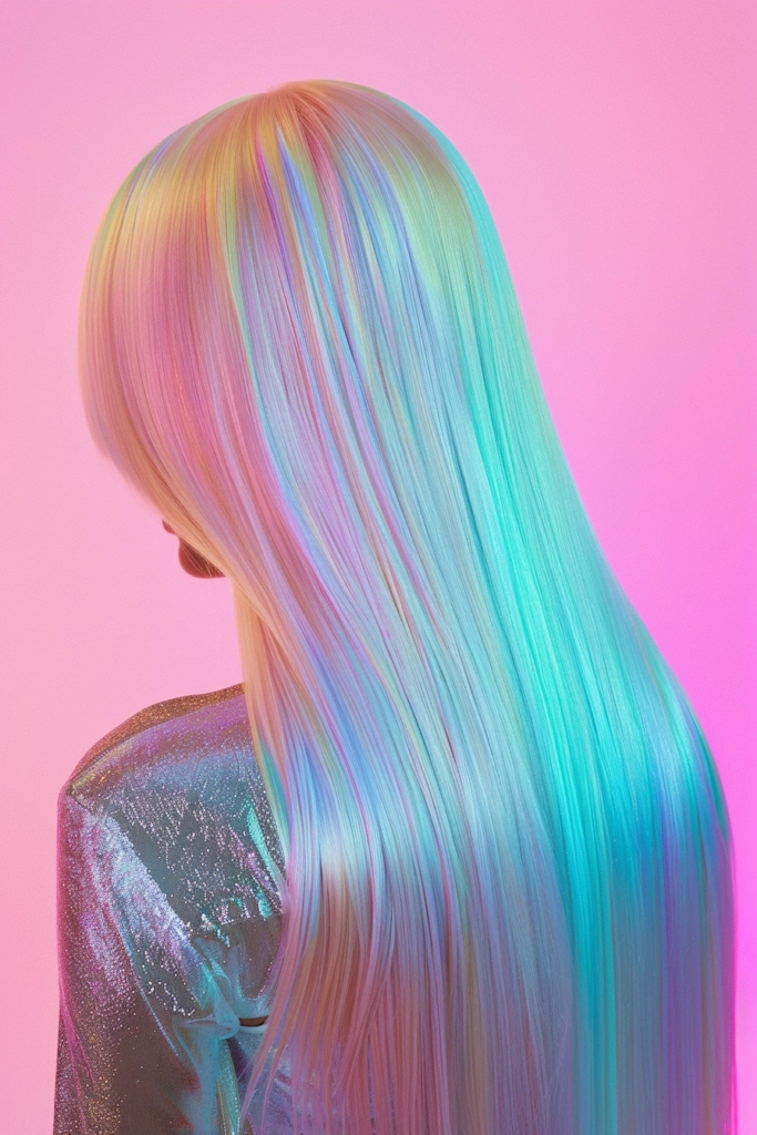 Pastel hair festival hairstyle with braids and floral accessories for a whimsical look Girl with pastel pink and blue braided updo wearing flower crown at music festival