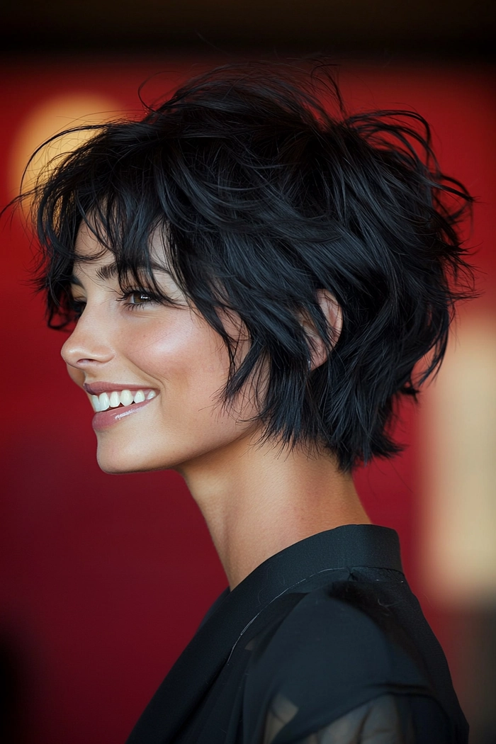 Festival Pixie Cut Hairstyle with Glitter and Braids A woman with a pixie cut styled with glitter and braids for a festival