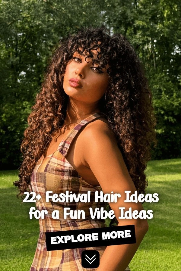 Festival-ready wavy hair with a bohemian braid and floral accents