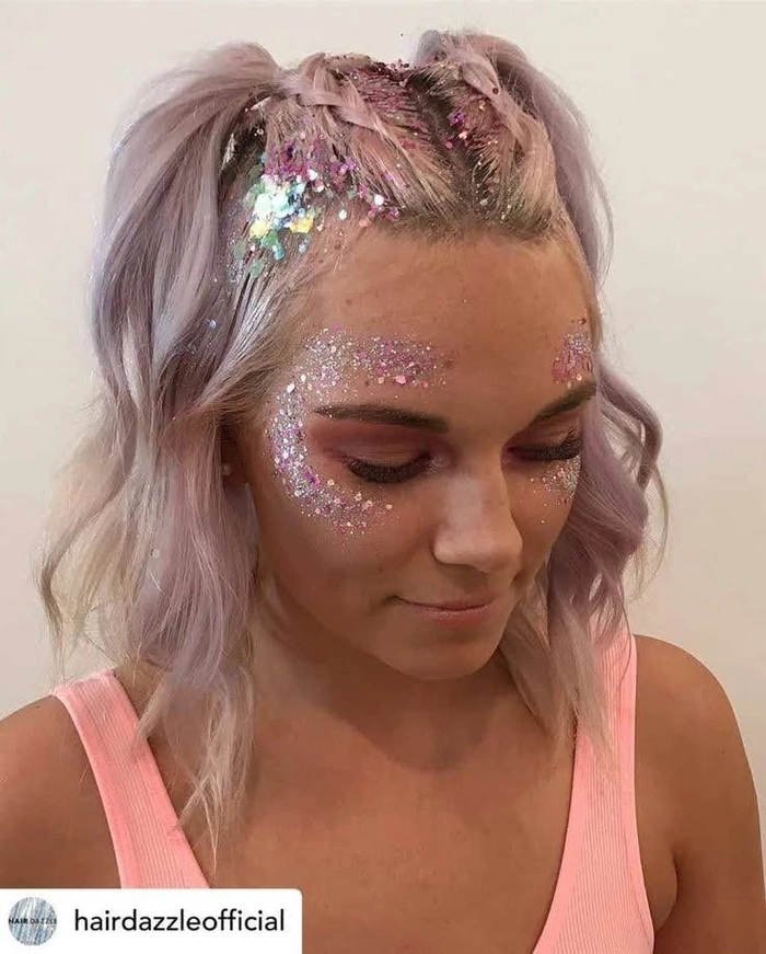 Festival hairstyle with glitter adding sparkle to braids