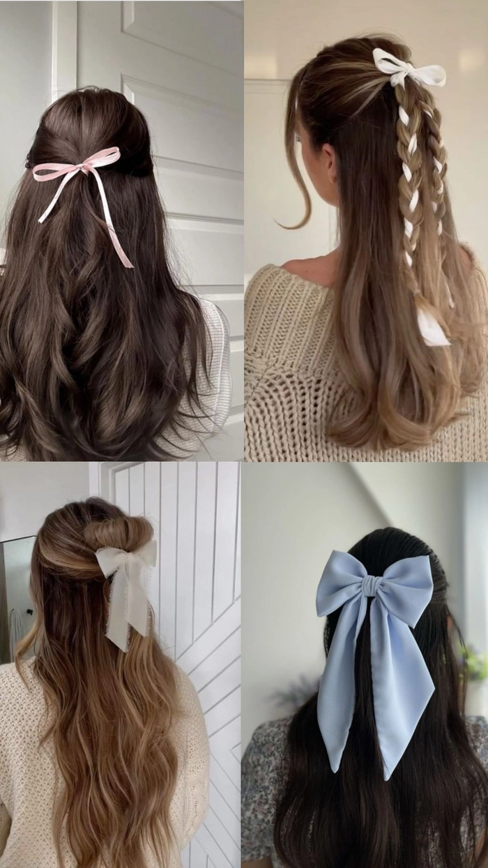 Festival hairstyles with colorful ribbons woven into braids
