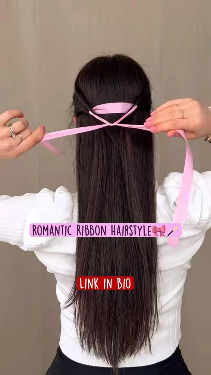 Festival hairstyle with ribbons braided into a side ponytail