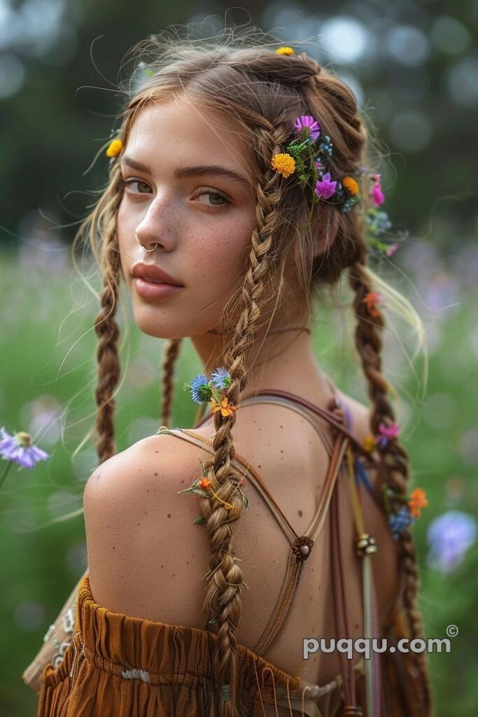 Bright temporary color festival hairstyle for a fun summer look Festival hairstyles with temporary color featuring braids and colorful streaks in a messy updo