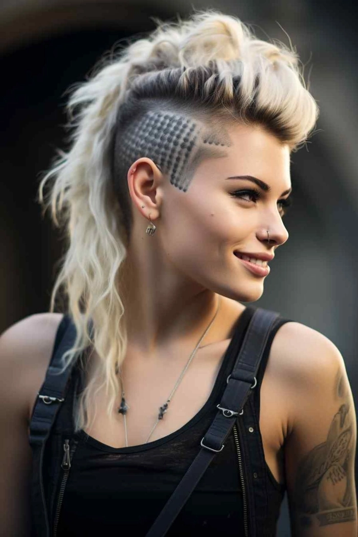 Bold festival mohawk with braided accents and vibrant color pops Festival mohawk hairstyle with intricate braided sides and dyed tips