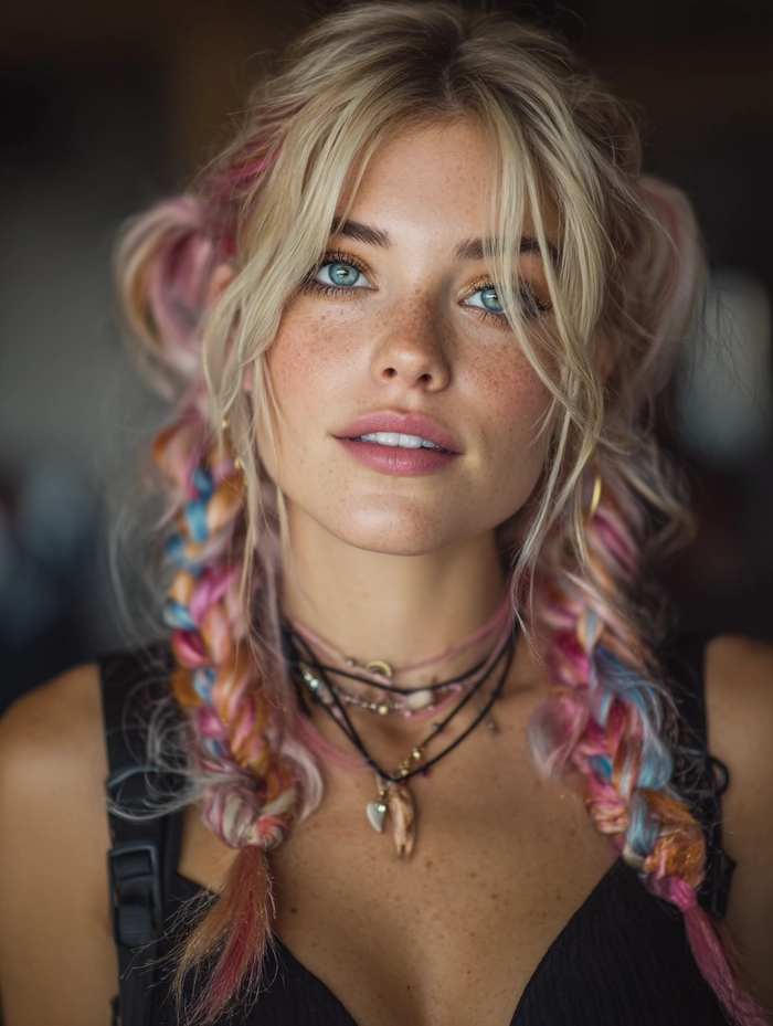 Stylish festival pigtail hairstyles with braided accents for a fun look