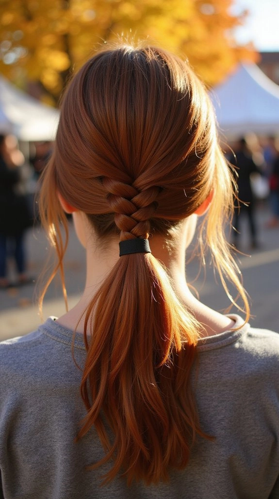 Festival ponytail hairstyle with braided accents and colorful accessories