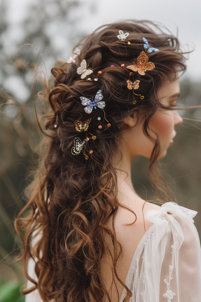 Festival hairstyle inspired by forest greenery and bohemian elegance Forest festival hairstyle with wildflowers and loose braids