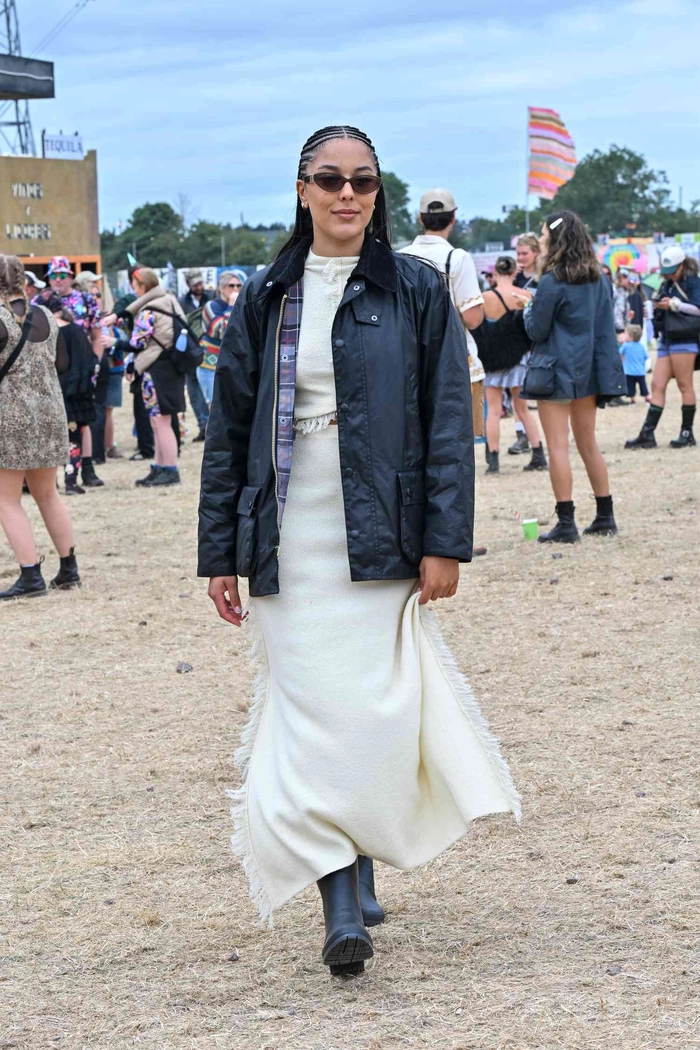 Colorful braided hairstyle at the Glastonbury festival