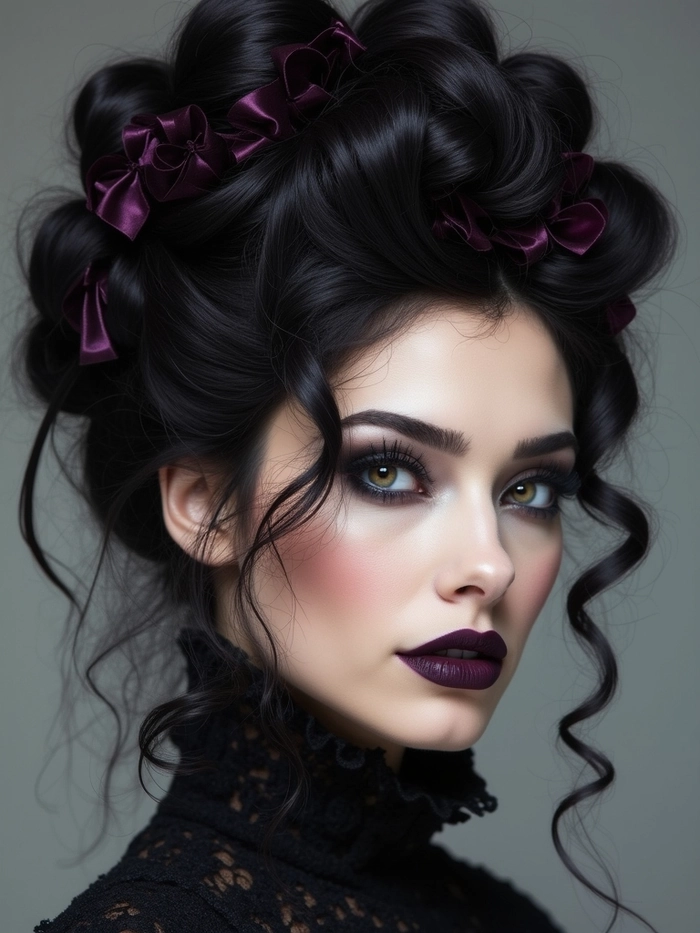 Gothic festival hairstyles with dark waves and silver accessories