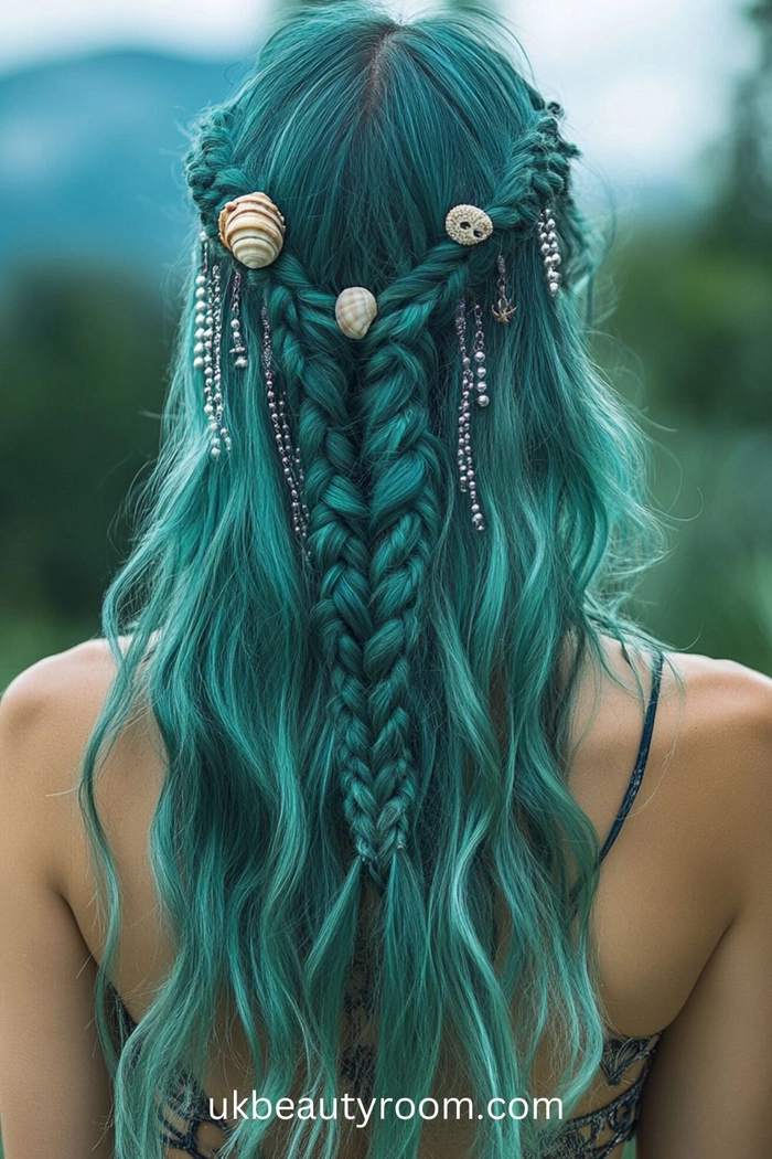 Second day festival hairstyle inspiration for a fresh look Second day festival hairstyles featuring a voluminous braided updo with flowers