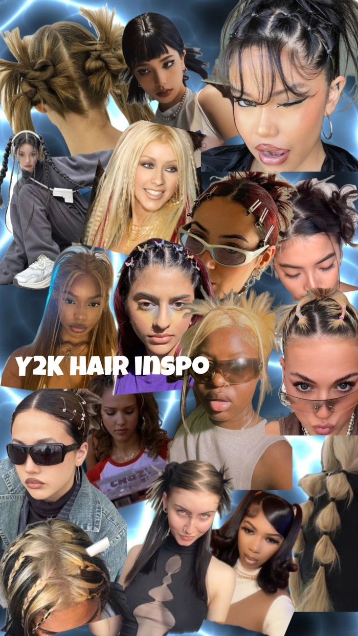Y2K festival hairstyle with crimped texture and colorful clips Model with crimped Y2K festival hair and butterfly clips