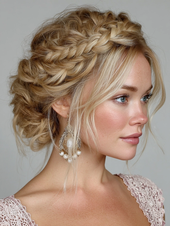 Graduation braided hairstyle design for a polished celebratory look Braided graduation hairstyle with elegant twists and subtle accessories