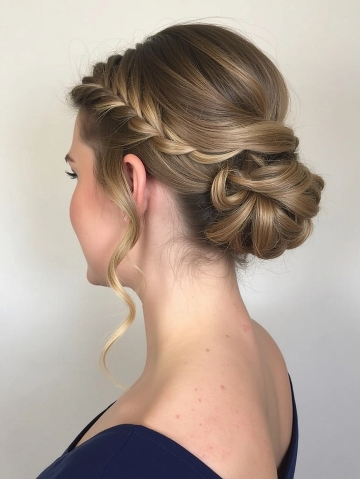 Elegant classic graduation updo hairstyle with subtle curls and accessories
