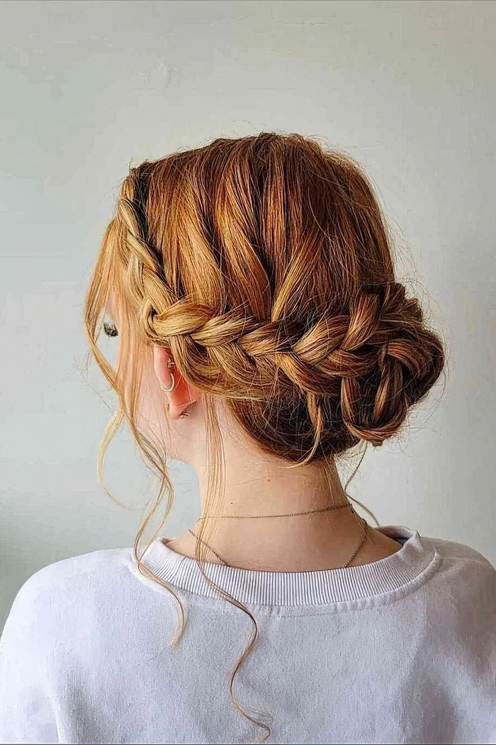Classic graduation updo hairstyle with elegant twists and curls for a timeless look