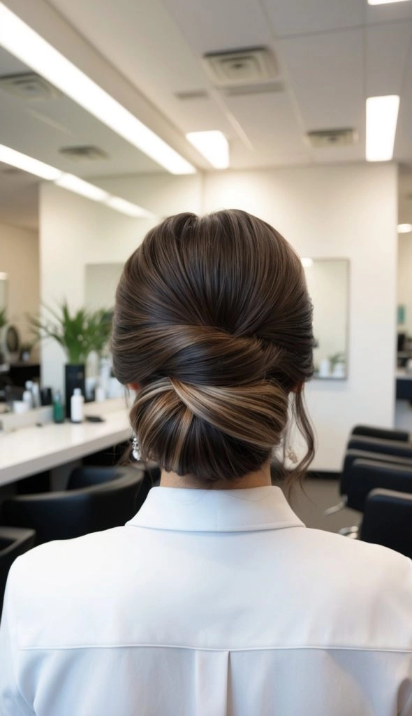 Elegant classic graduation updo with soft curls and pearl pins