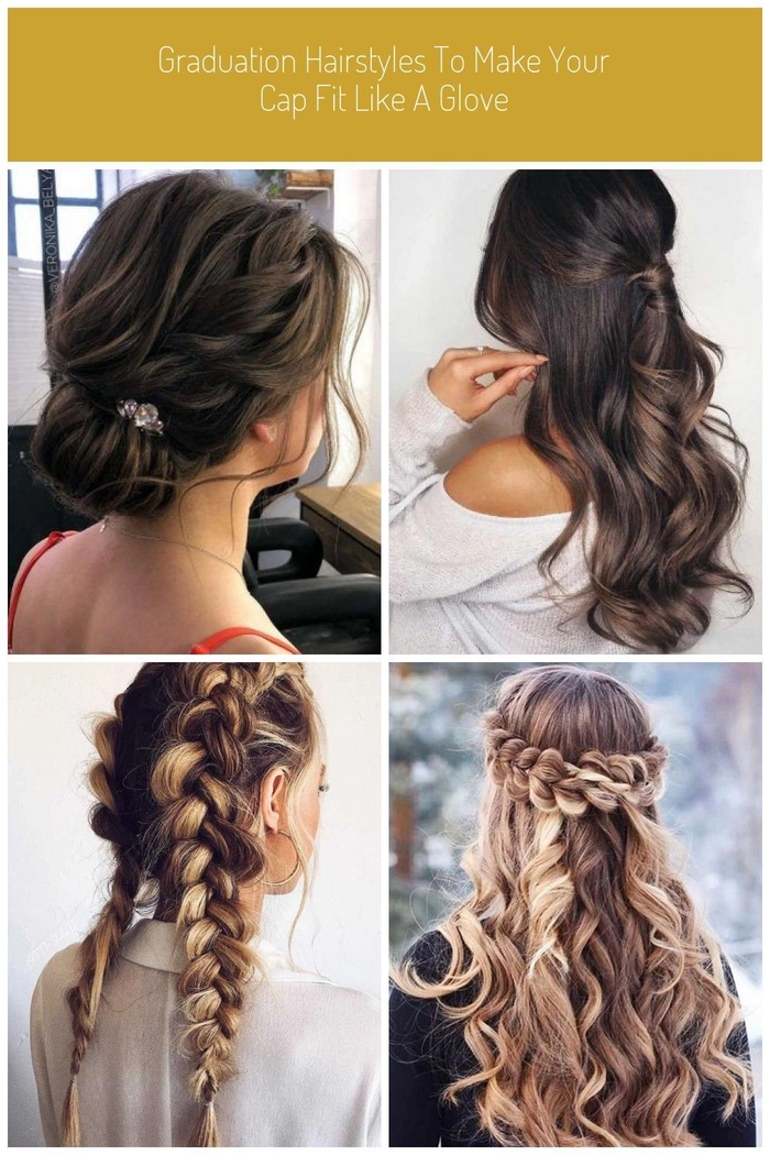 A comfortable half-up half-down graduation hairstyle with soft waves, suitable for all-day wear at long events