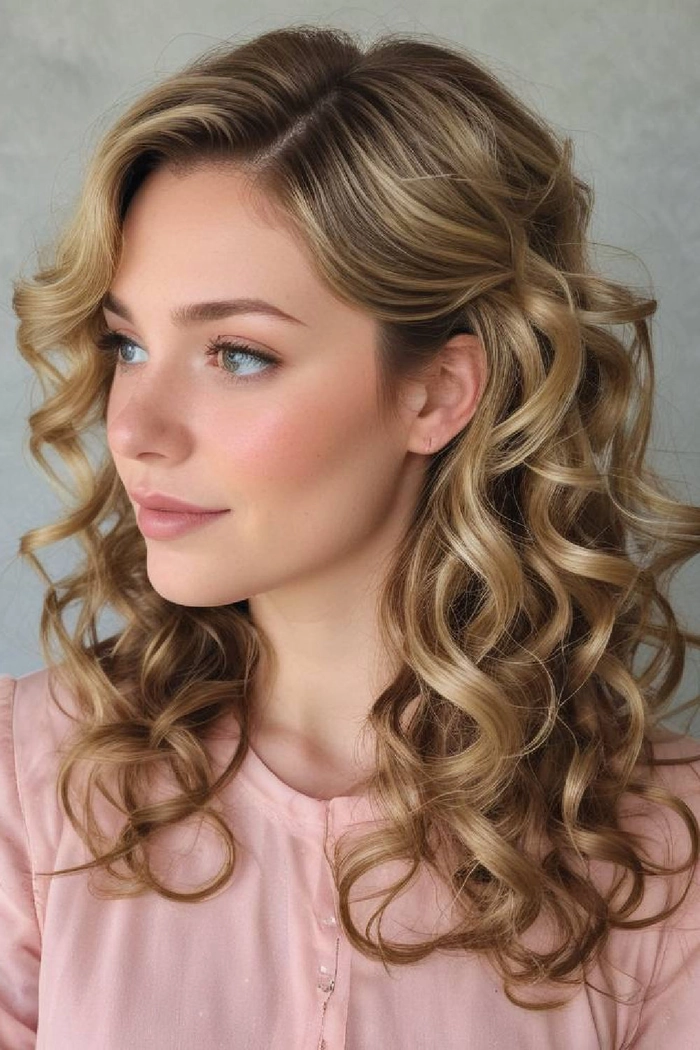 Stylish curly graduation hairstyle perfect for your big day Graduation hairstyle for curly hair with voluminous curls and a decorative cap