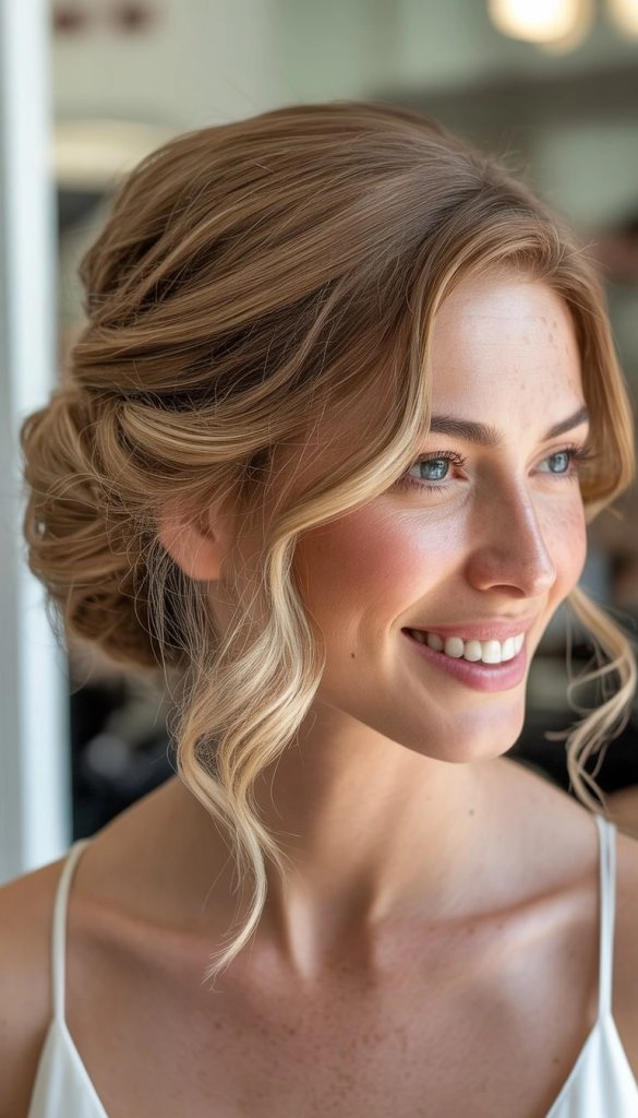 Elegant graduation updo with twists and pearl pins
