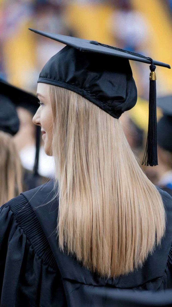 Hairstyles to wear with a graduation cap for a polished look A stylish graduation hairstyle perfectly complementing your cap