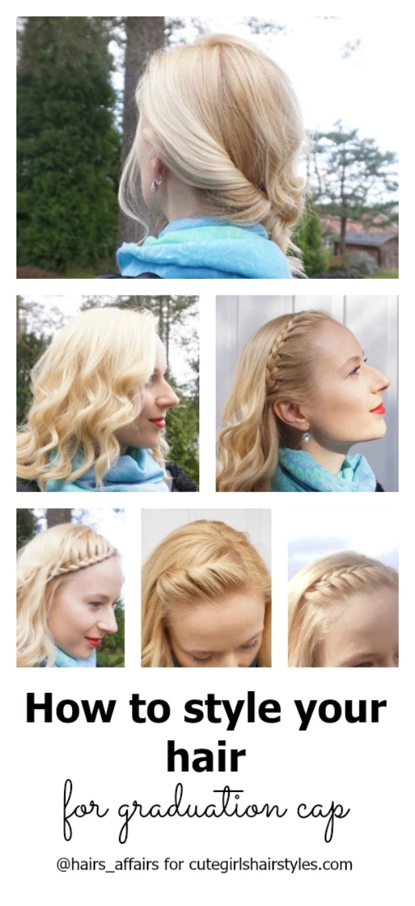 A graduate carefully applying hair products and using a curling iron to style their hair before the ceremony