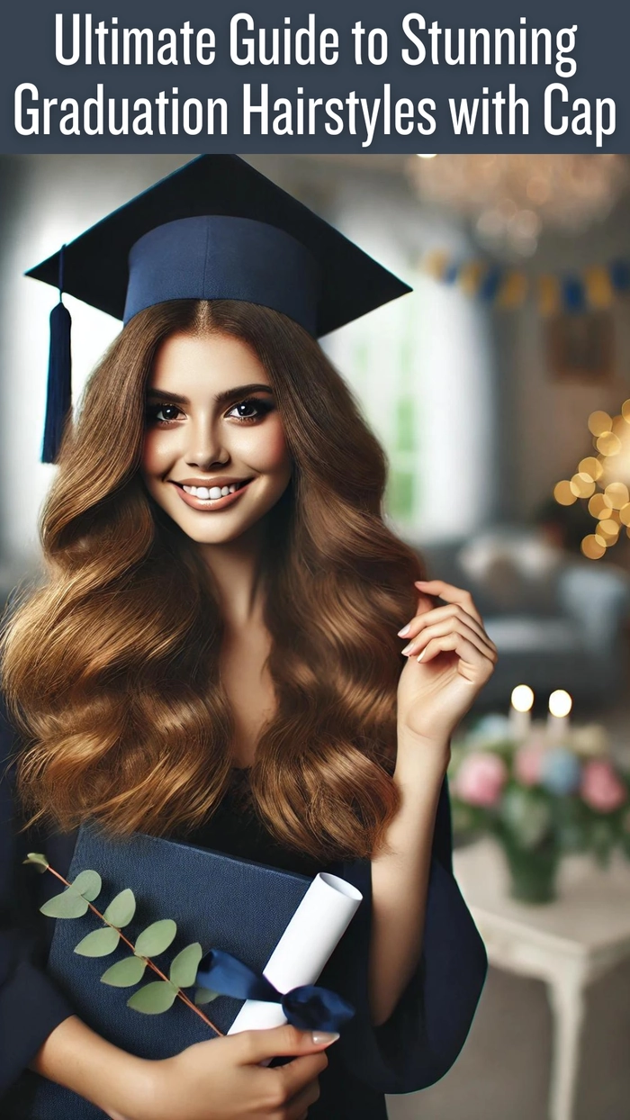 College graduate with a curly half-up hairstyle and graduation cap