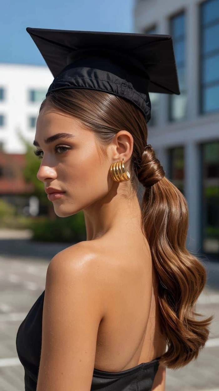 Elegant graduation hairstyle adorned with sparkling crystal clips