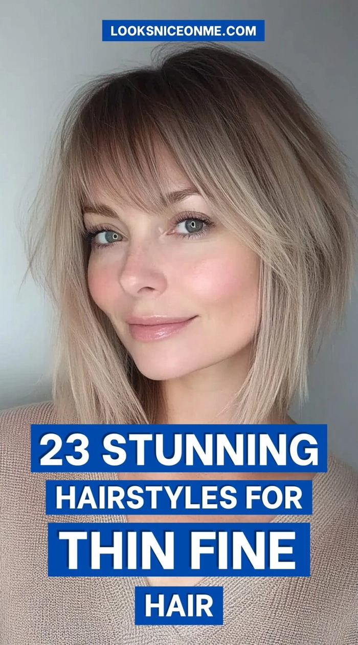 A graduation hairstyle for fine thin hair with soft waves and subtle volume at the crown