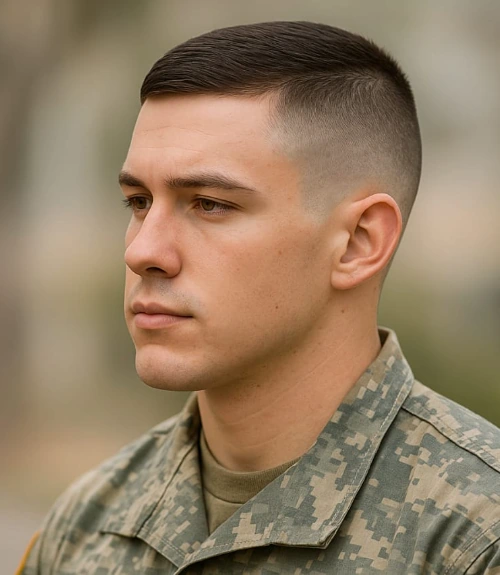 Military academy graduation hairstyle for female cadets with a tight bun Female cadet in uniform with a neat low bun graduation hairstyle under her cap