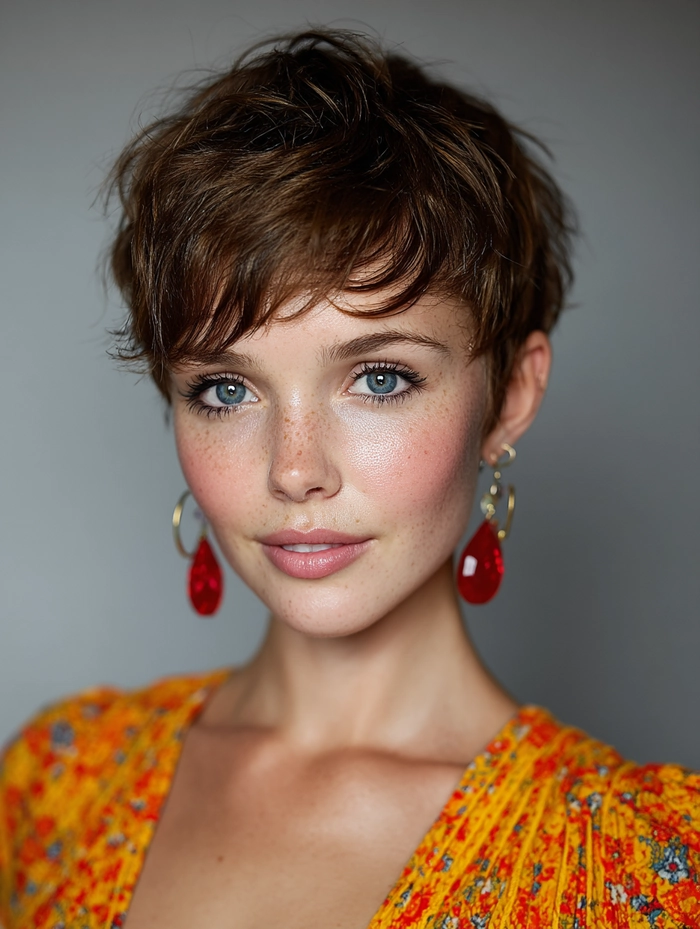 A graduate with a pixie cut styled with soft curls and a sparkly headband