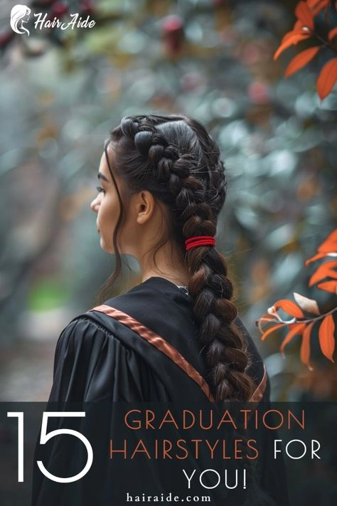 Graduation hairstyle with soft waves paired with a v-neck dress