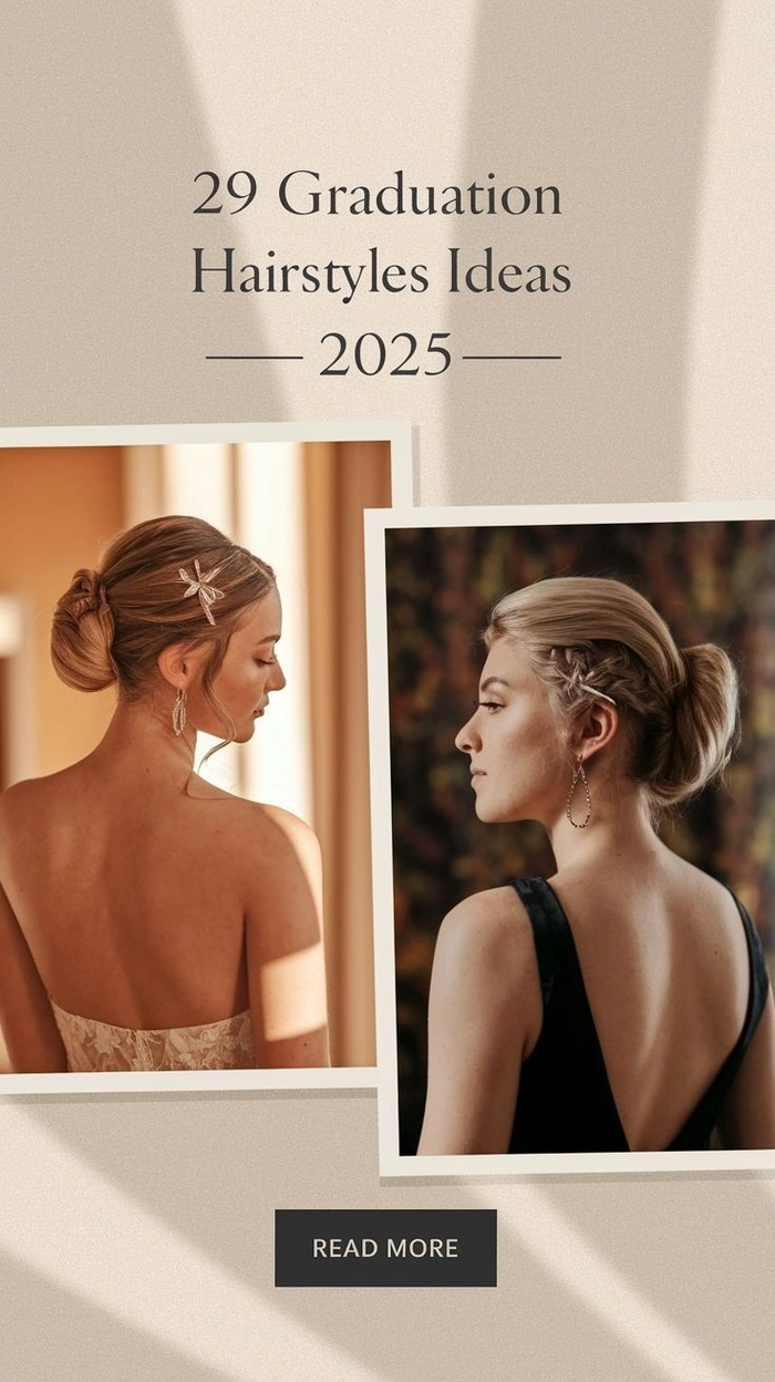 Graduation hairstyle with bangs swept to the side and pinned elegantly