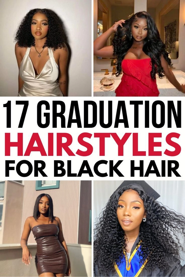 Elegant graduation hairstyle for natural black hair, side view A graduate with natural black hair styled in an elegant updo for her graduation ceremony