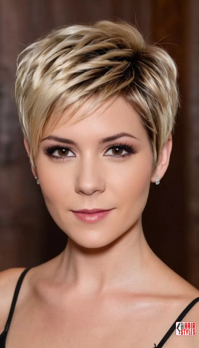 A graduation pixie cut hairstyle styled with a graduation cap