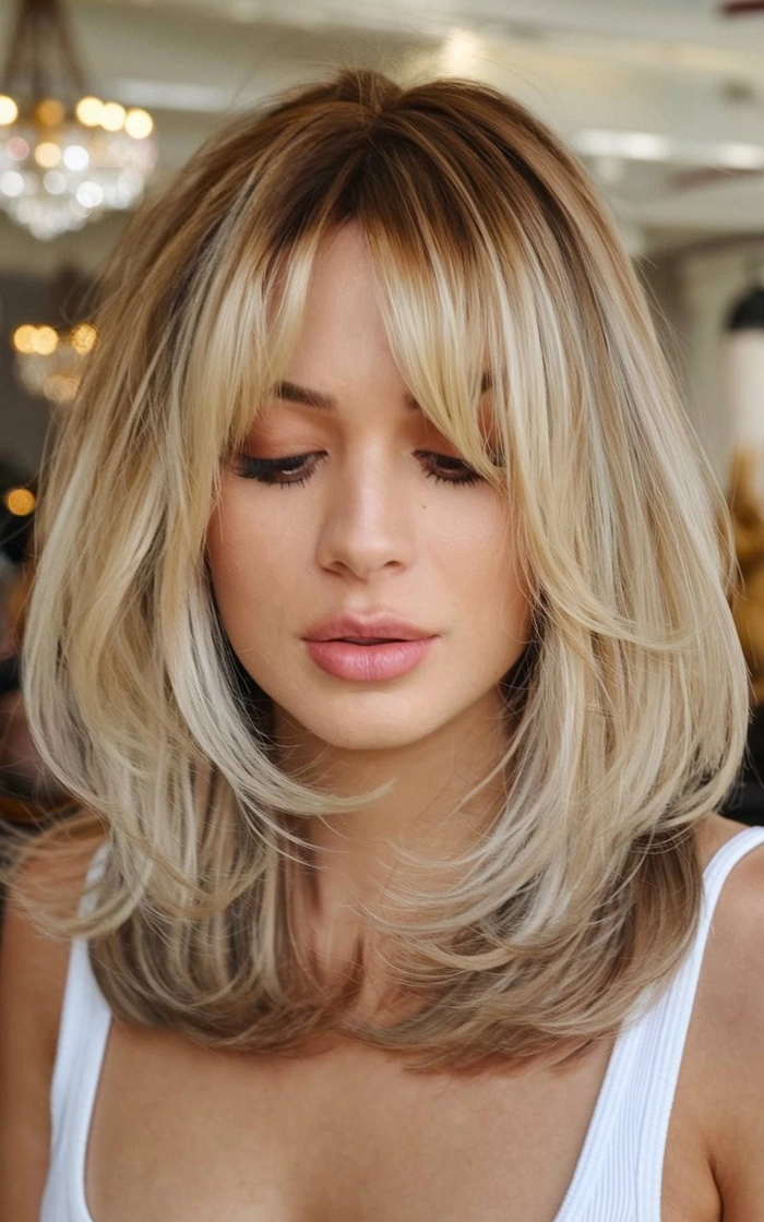 Shoulder length layered graduation hairstyle with subtle volume Graduation hairstyle with shoulder length layers and soft curls