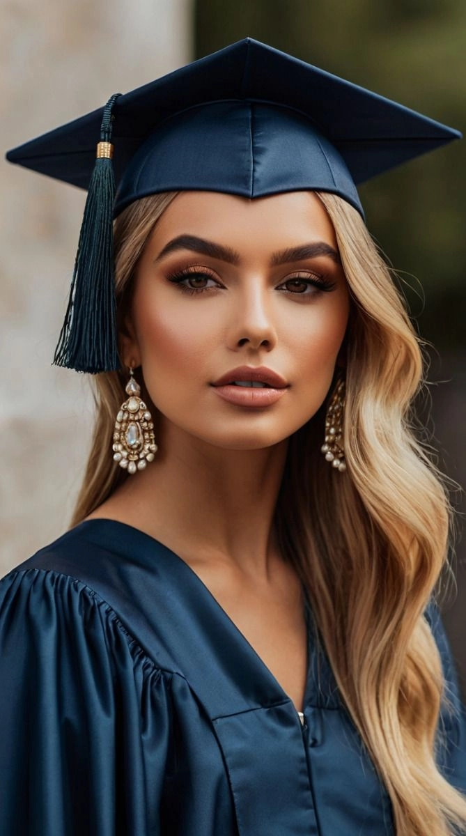 Elegant braided updo for graduation cap Long braided hairstyles to wear with a graduation cap that keep hair secure and elegant