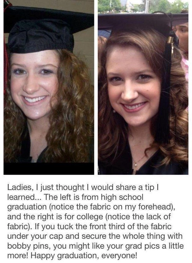 Securing bobby pins under a graduation cap to hide them for a neat hairstyle