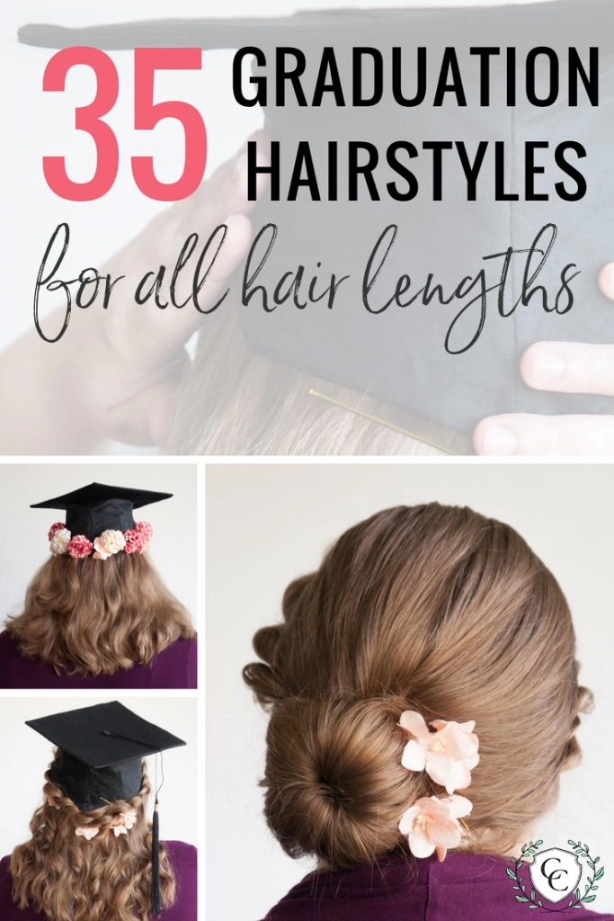 Elegant high school graduation hairstyle with soft curls and a pearl hairpin